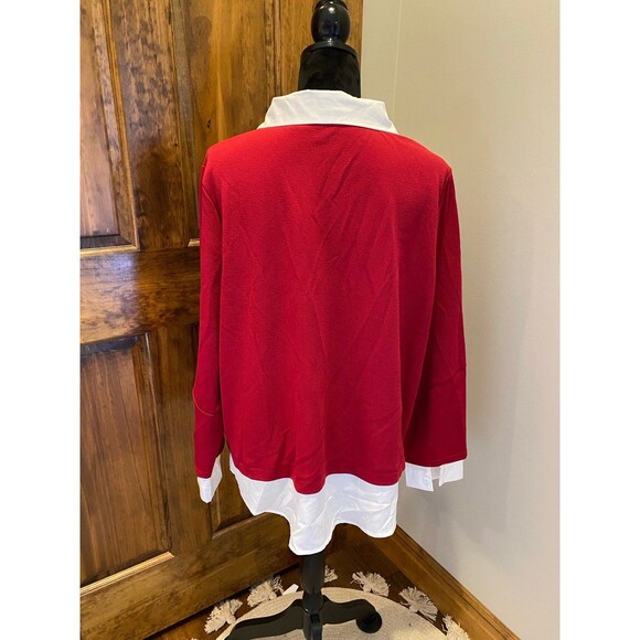 Shein  Blouse Plus Size XL Pullover Top  Red & White Collared Shirt Layered - Picture 3 of 6
